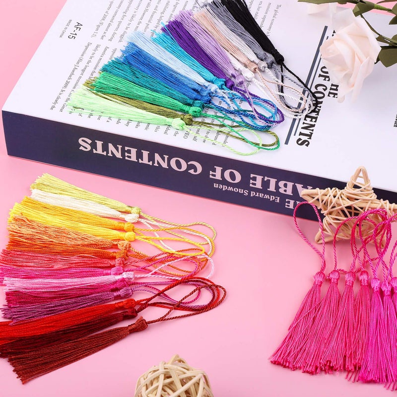 cridoz Tassels, Cridoz 120Pcs Bookmark Tassels Silky Handmade Soft Craft Mini Tassels with Loops for Bookmarks, Crafts and Jewelry Making, 30 Colors - Image 3